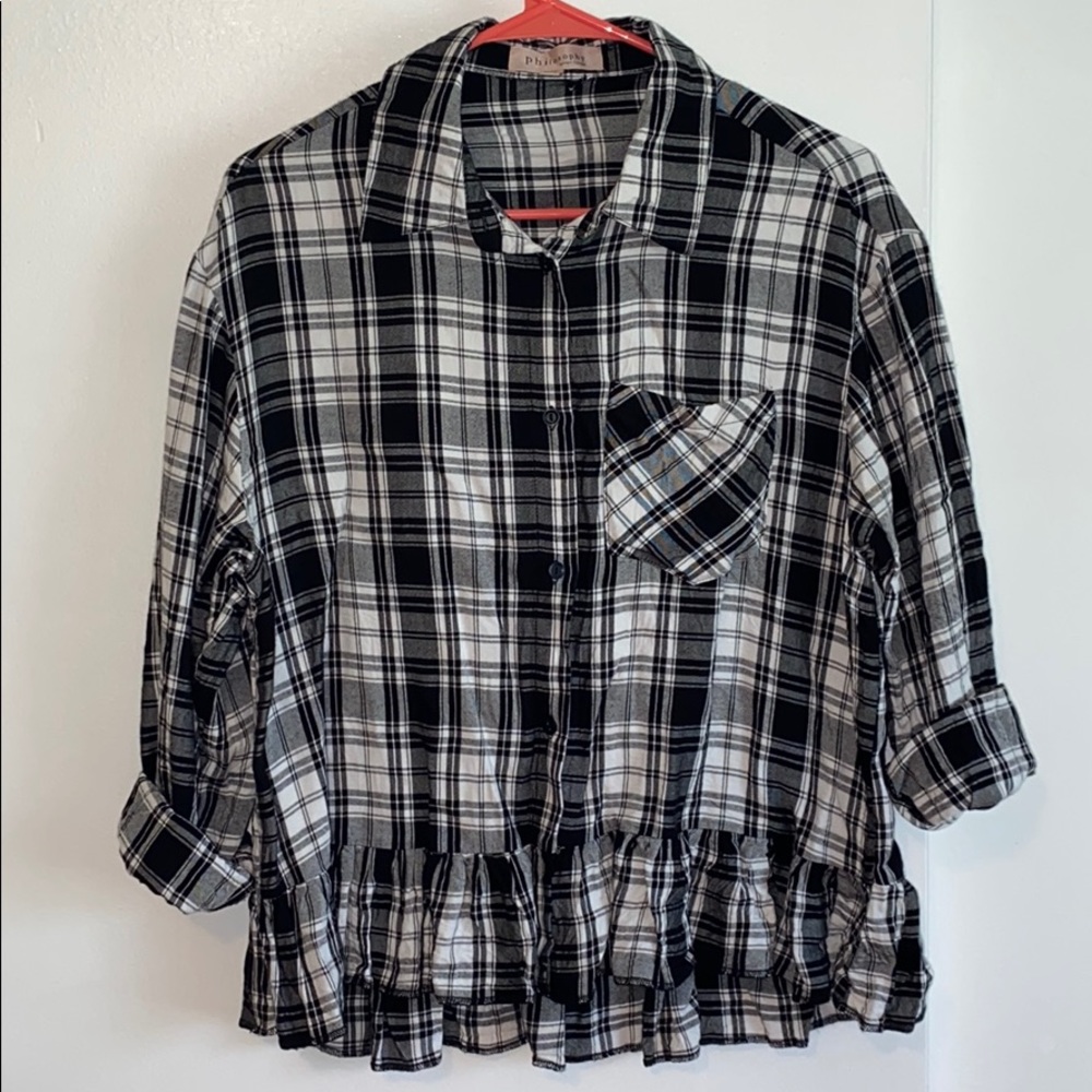 Philosophy plaid ruffle top